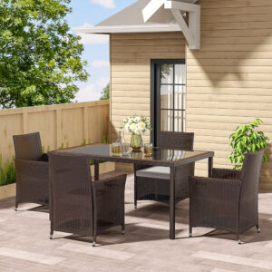 150cm Width Garden Dining Table Patio Outdoor Rectangle Table Black/Brown