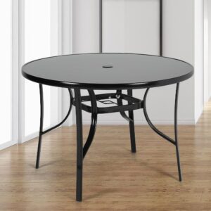 Patio Garden Dining Table with Umbrella Hole Glass Garden Table