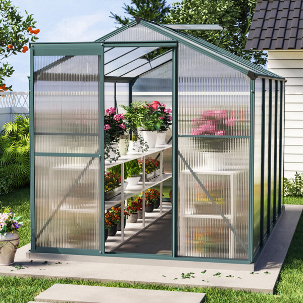 10' x 6' ft Garden Greenhouse Green Framed with 2 Vents Rain Gutter Setting