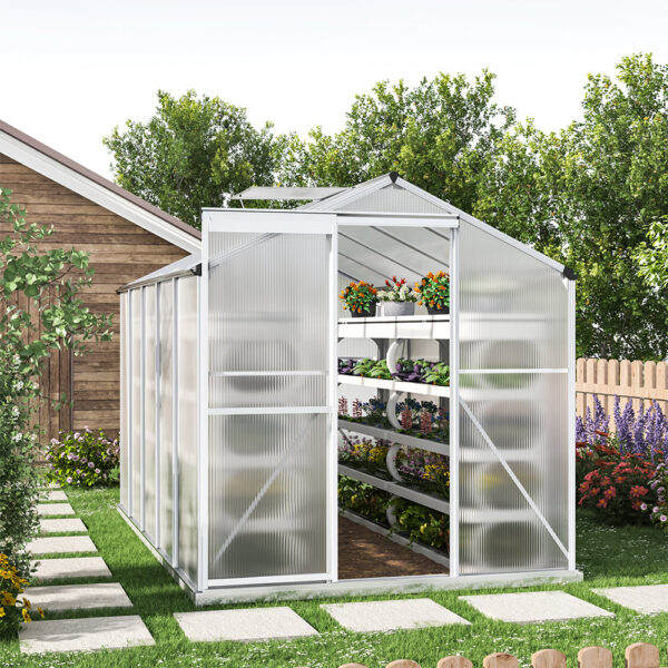 190cm W Silver Framed Garden Greenhouse with Vent Rust Resistant