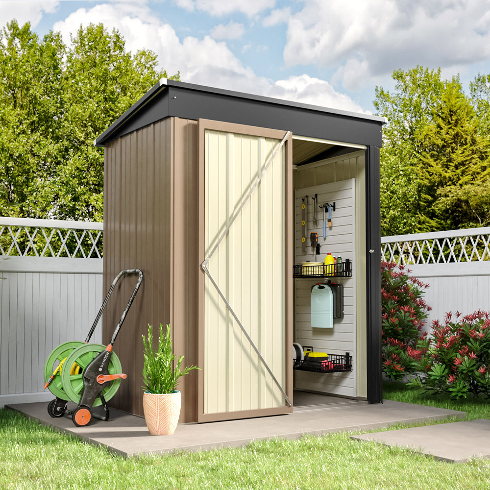 5.3/6.6/7.8ft Metal Garden Shed Tool Storage BIke Shed Skillion Rooftops