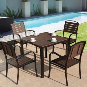 Set of 2/4 Garden Dining Armchairs with Metal Legs