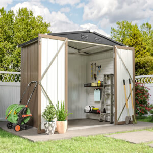 Classic Lockable Tool Storage Bike Shed Brown Metal Shed for Garden Storage