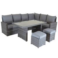 6 Seater Premium Rattan Dining Set Grey