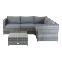 Rattan Corner Sofa & Coffee Table - Grey