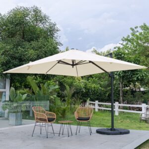 Light Grey 3 x 3 m Square Cantilever Parasol Outdoor Hanging Umbrella for Garden and Patio