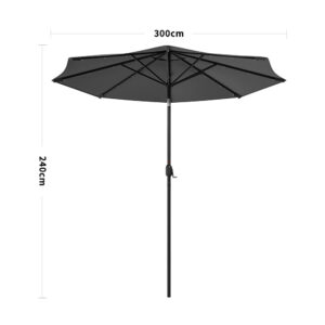 Dark Grey 3m Iron Garden Parasol Sun Umbrella With Solar LED Lights