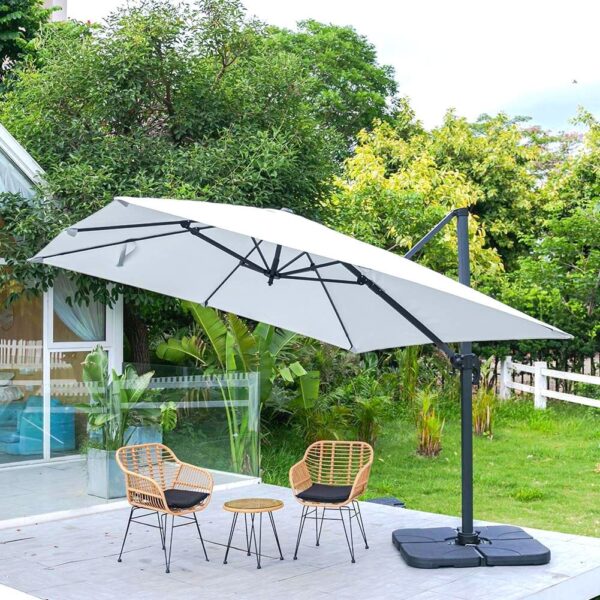 Light Grey 3 x 3 m Square Cantilever Parasol Outdoor Hanging Umbrella for Garden and Patio