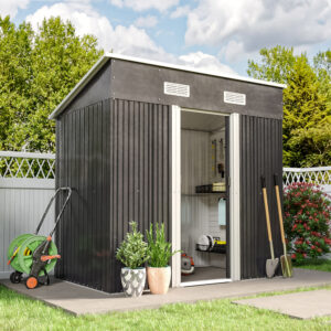 4′ x 6′ ft / 4′ x 8′ ft Garden Shed with Skillion Roof Top Steel Black/Green