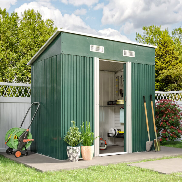 4' x 6' ft / 4' x 8' ft Garden Shed with Skillion Roof Top Steel Black/Green