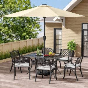 4/6 Seater Aluminium Garden Dining Set with Parasol Hole