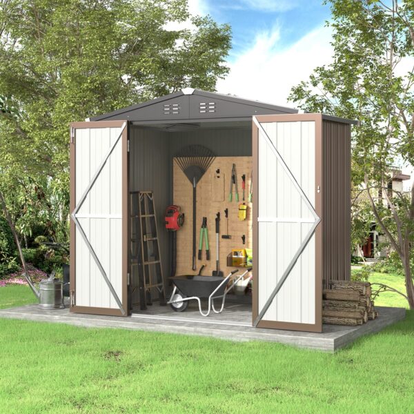 5 x3 /6.5 x4 /8 x6 ft Classic Lockable Tool Storage Bike Shed Brown Metal Shed