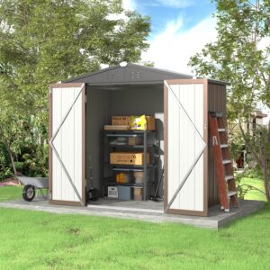 5 x3 /6.5 x4 /8 x6 ft Classic Lockable Tool Storage Bike Shed Brown Metal Shed