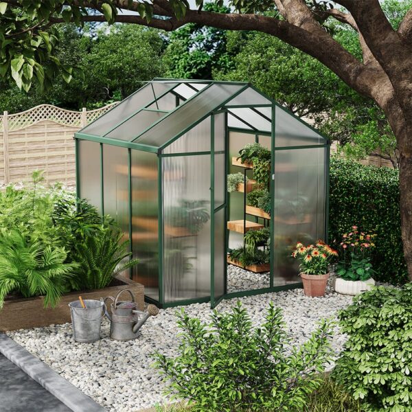 Aluminium Polycarbonate Apex Greenhouse With Green Border