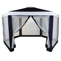 Hexagonal Gazebo with Mesh Sides Blue/Beige