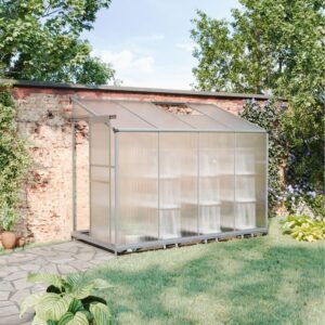 Lean-to Aluminum Greenhouse with Sliding Door