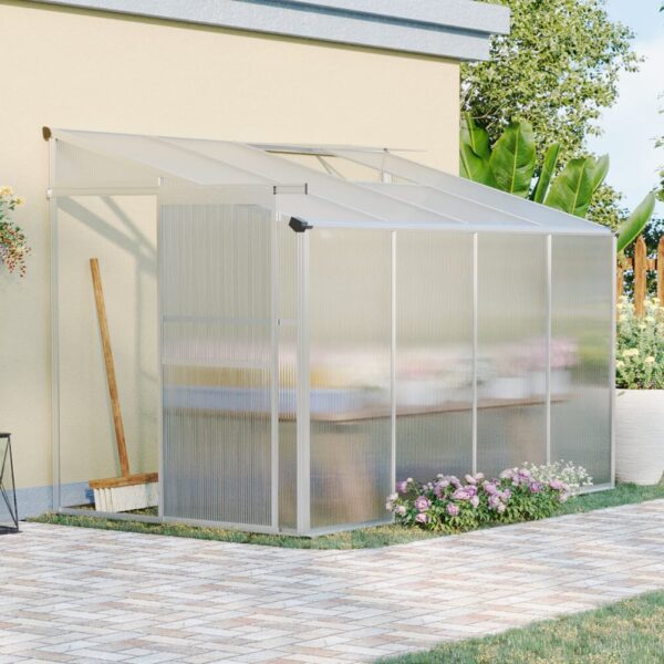 Livingandhome Lean-to Aluminum Greenhouse with Sliding Door, PM1041PM1042