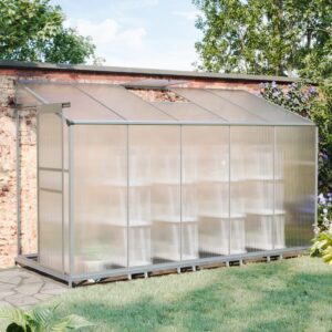 Lean-to Aluminum Greenhouse with Sliding Door