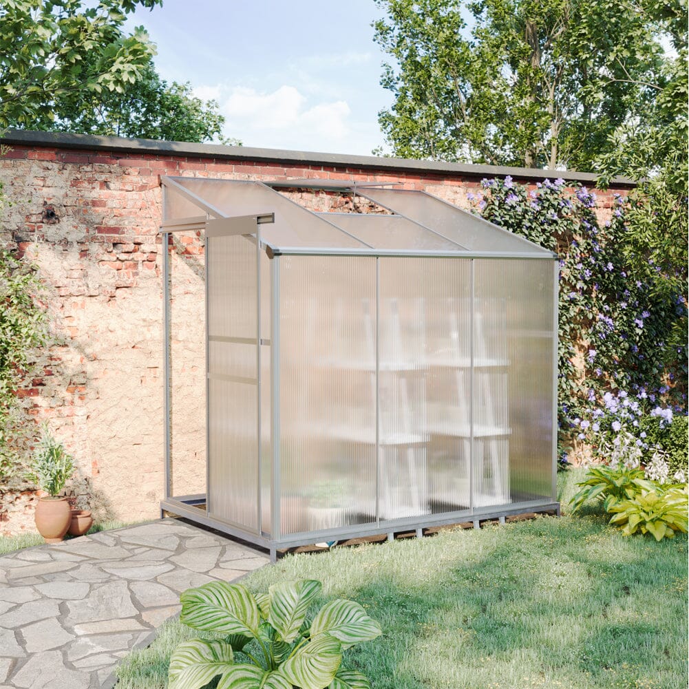 Livingandhome Lean-to Aluminum Greenhouse with Sliding Door, PM1041PM1042