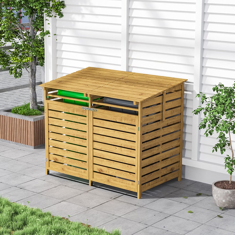 Livingandhome Outdoor Spruce Wood Trash Can Storage Shed