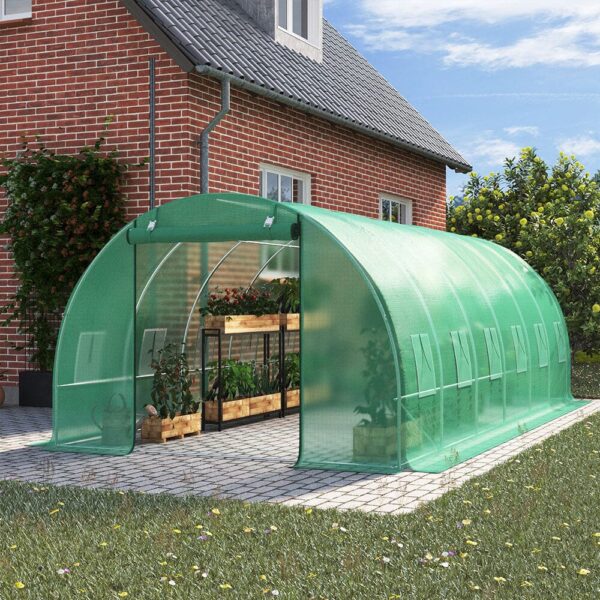 Metal Framed Walk-in Greenhouse with Zipper Door and Windows