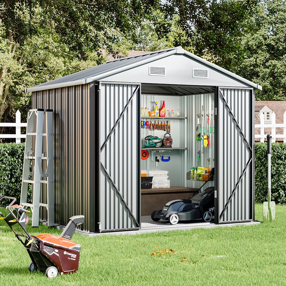 Outdoor Metal Storage Shed with Lockable Double Swing Doors