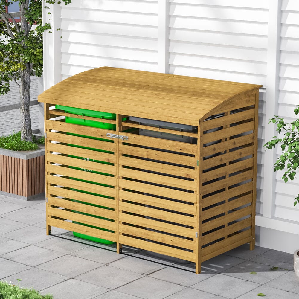 Outdoor Spruce Wood Trash Can Storage Shed