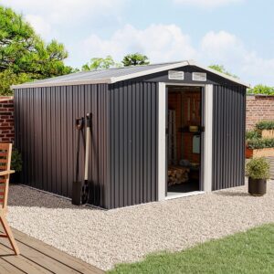 Waterproof 6×8/8×8/10x8ft Metal Shed with Gable Roof Charcoal/Green