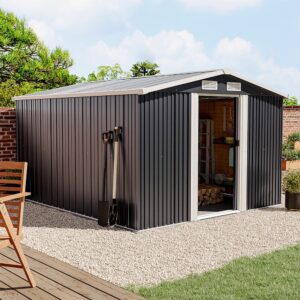 Waterproof 6×8/8×8/10x8ft Metal Shed with Gable Roof Charcoal/Green